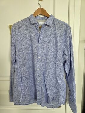 Calvin Klein Blue Leaf Print Dress Shirt
